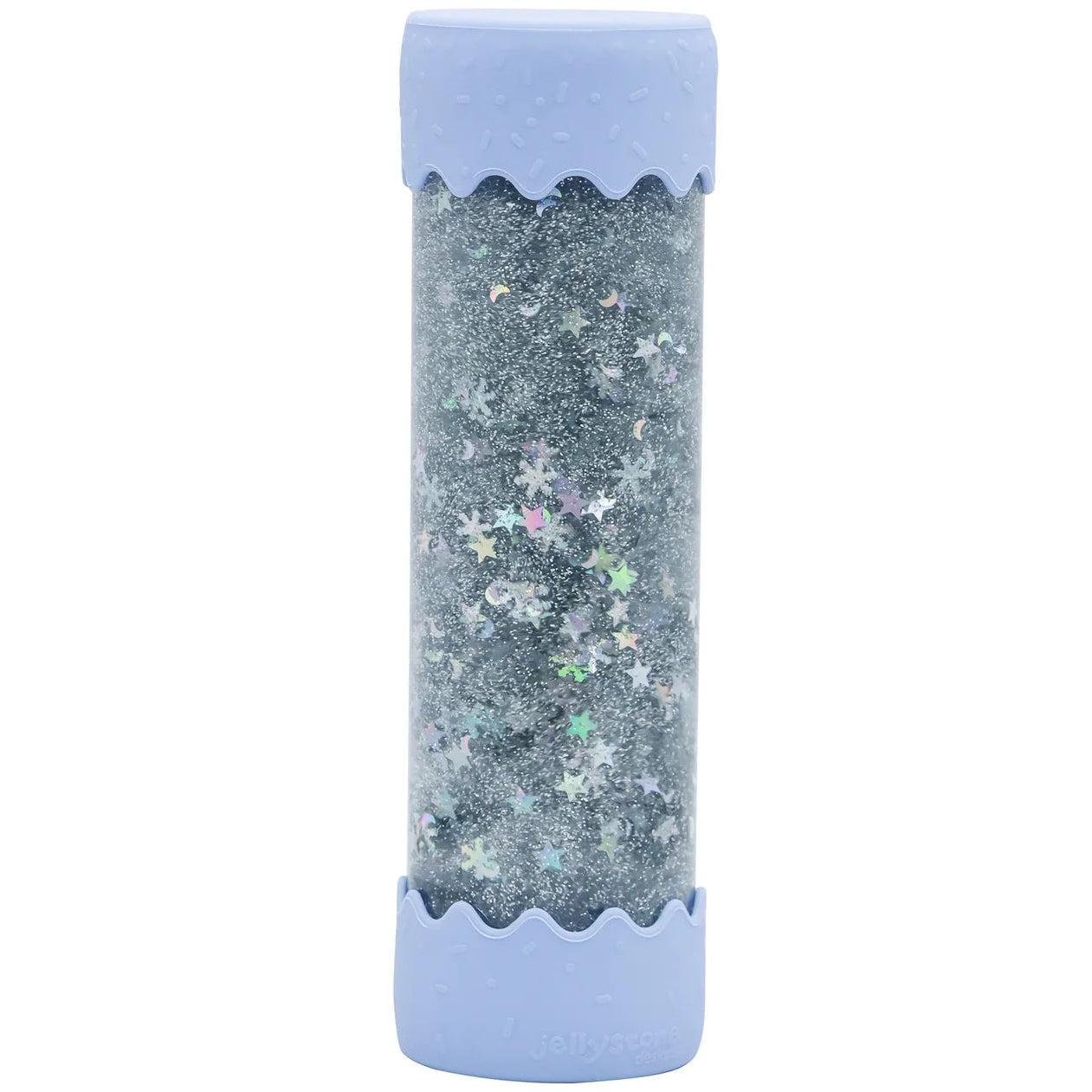 Jellystone Designs Baby Calm Down Bottle in Soft Blue with blue silver and iridescent glitter sensory filling