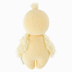 Back view of Cuddle+Kind baby duckling hand knit stuffed toy showing rounded wings and knit texture