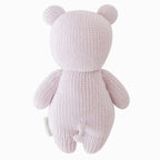 Back view of Cuddle+Kind baby hippo knit plush toy showing rounded ears and tail details