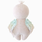 Back view of Cuddle+Kind baby parrot hand knit stuffed toy showing wings and knit texture