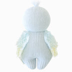 Back view of Cuddle+Kind baby parrot hand knit stuffed toy showing wings and knit texture