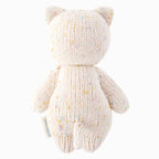 Back view of Cuddle+Kind baby kitten confetti hand knit stuffed toy showing tail and textured knit fabric