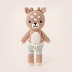 Hand-knit Tiny Elliott fawn with Tiny Home