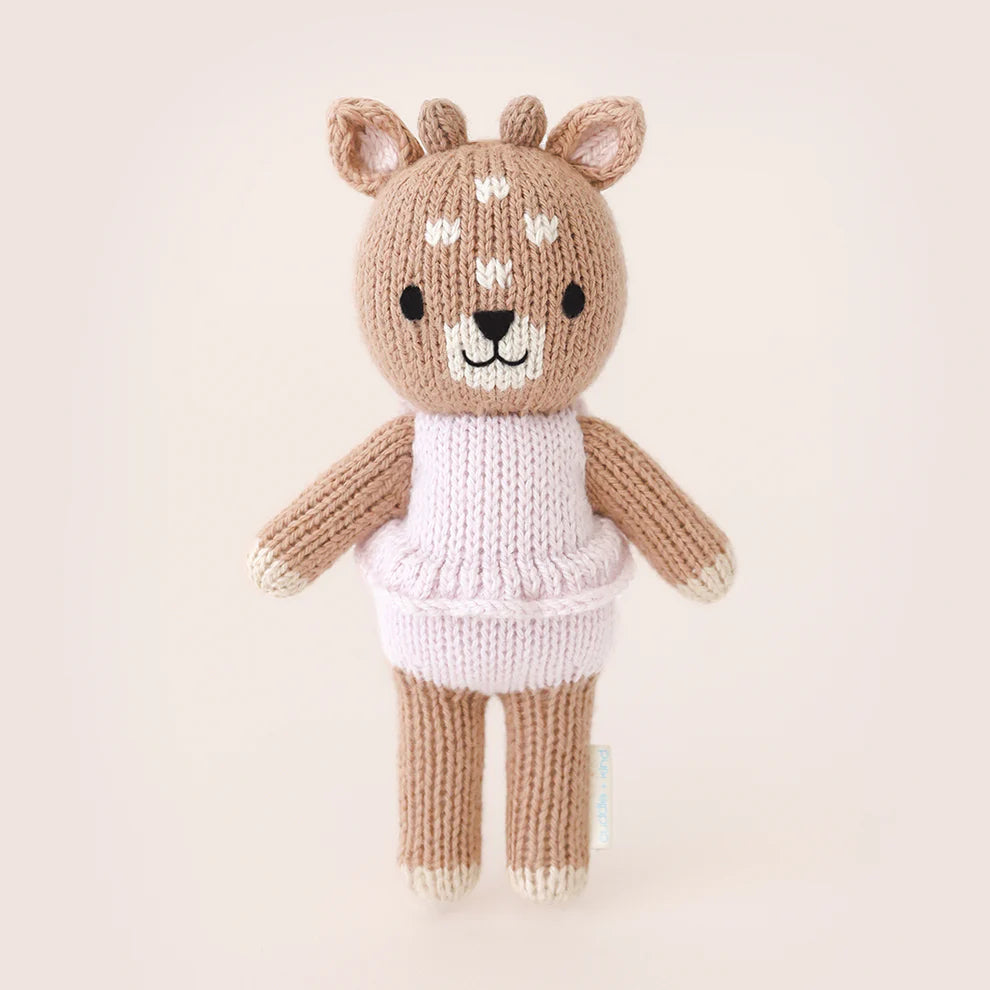 Hand-knit Tiny Violet fawn with Tiny Home