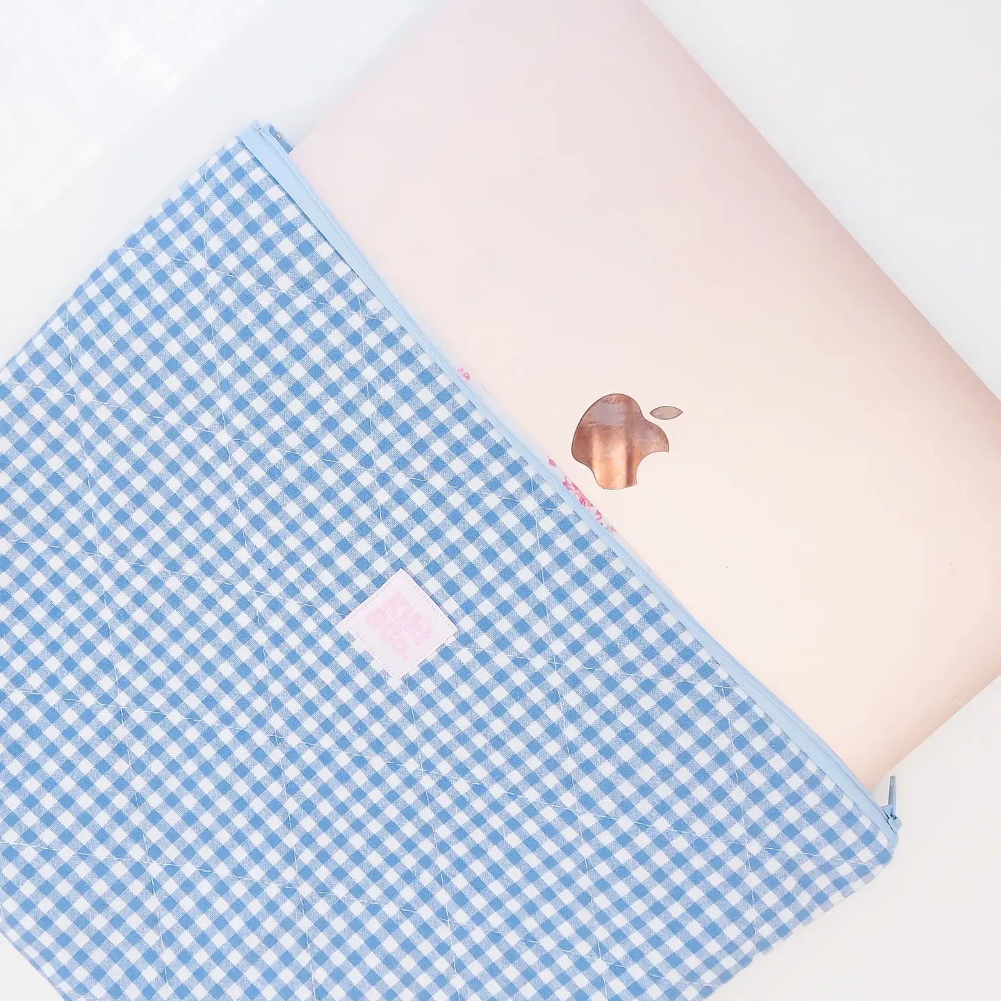 Quilted Laptop Sleeve | Blue Gingham