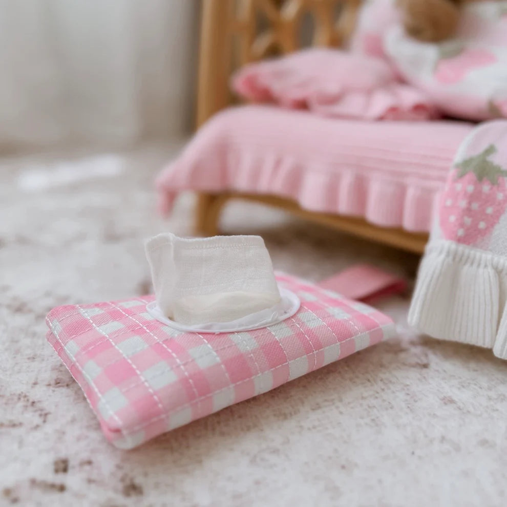 Pink Gingham Doll Pouch + Wipes Set - SALLI Collective