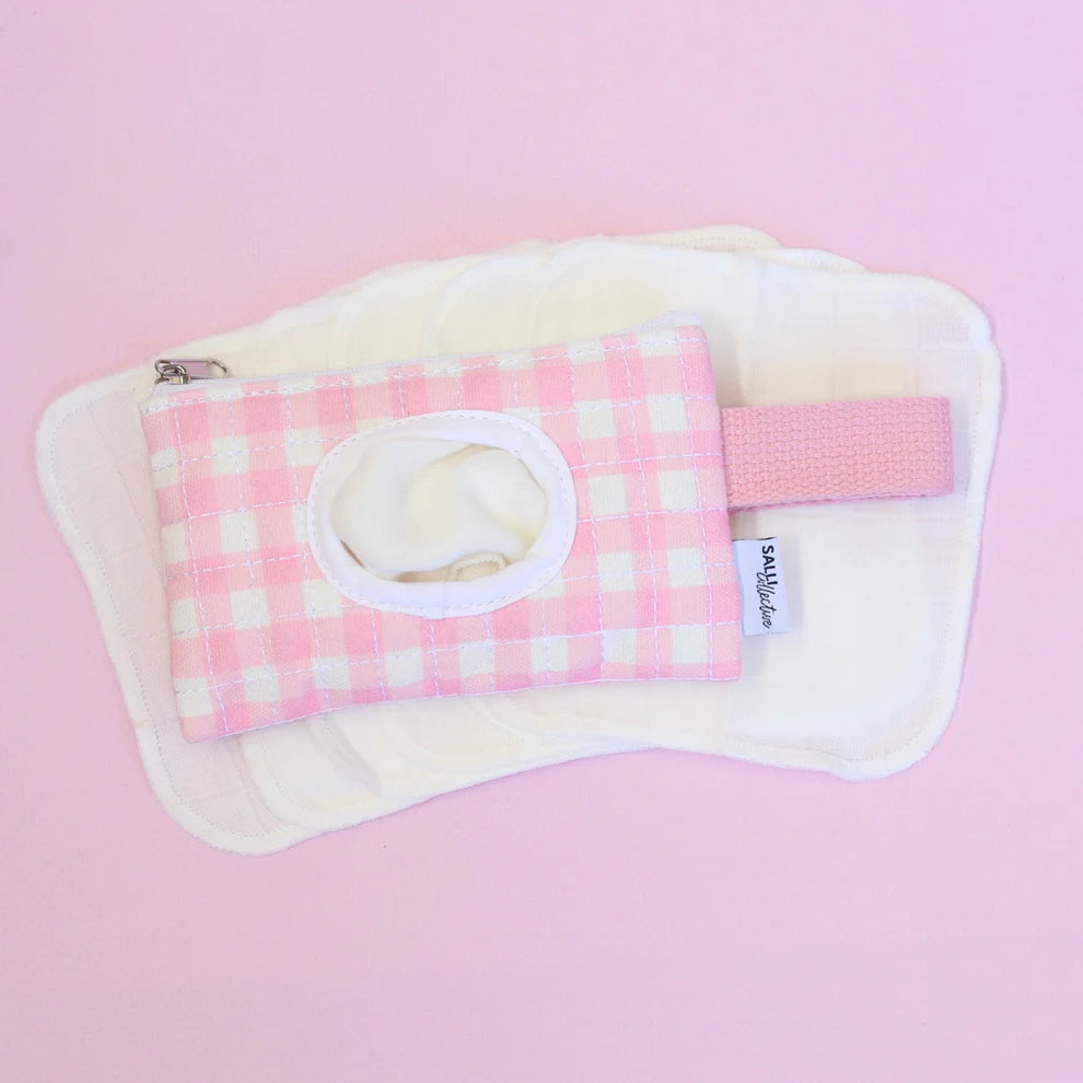 Pink Gingham Doll Pouch + Wipes Set - SALLI Collective