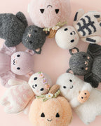 Halloween themed knitted ghost soft toy