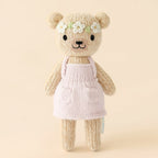 Handmade bear doll in cream dress