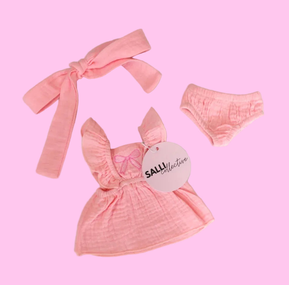 Doll Petal Pink Bow Dress Set - SALLI Collective