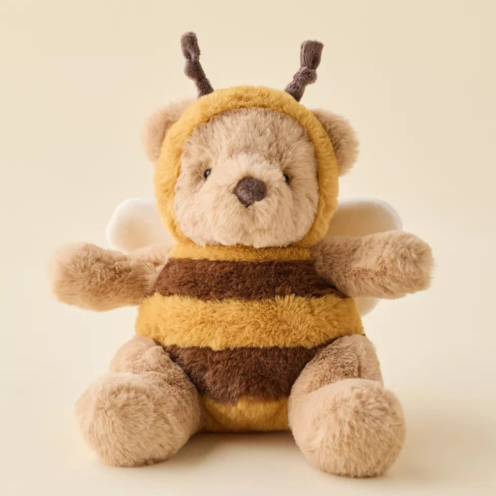 bear in a honey bee costume dress up like similar to jellycat. stock image - brand is Mon Ami. very cute plushy soft toy