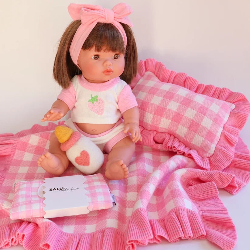 Pink Gingham Doll Bedding Set - SALLI Collective