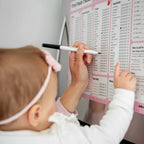 checking off By the brand solid steps, these are baby first foods and allergens A3 fridge magnet for staring solids and ticking off first foods tracker. is a whiteboard material and comes with whiteboard marker. The colour is pink
