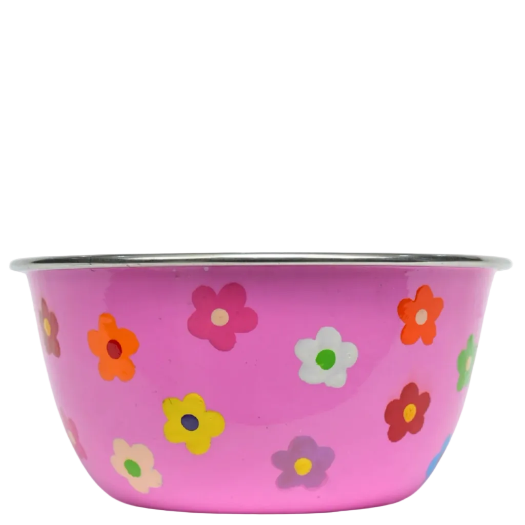 pink daisies stainless steel breakfast bowl by picnic folk