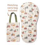 Snuggle Hunny Diggers and Tractors organic pram liner with matching carry bag showing soft padded cotton and construction vehicle print