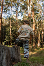 Reversible children's tee with hand-drawn adventure-inspired artwork