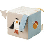 Fabelab Space Fabric Activity Cube featuring soft sensory textures and space-themed details