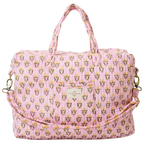 pink sunshine quilted weekender bag with floral print and handles