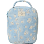 ocean print lunch bag with blue fabric and shell pattern
