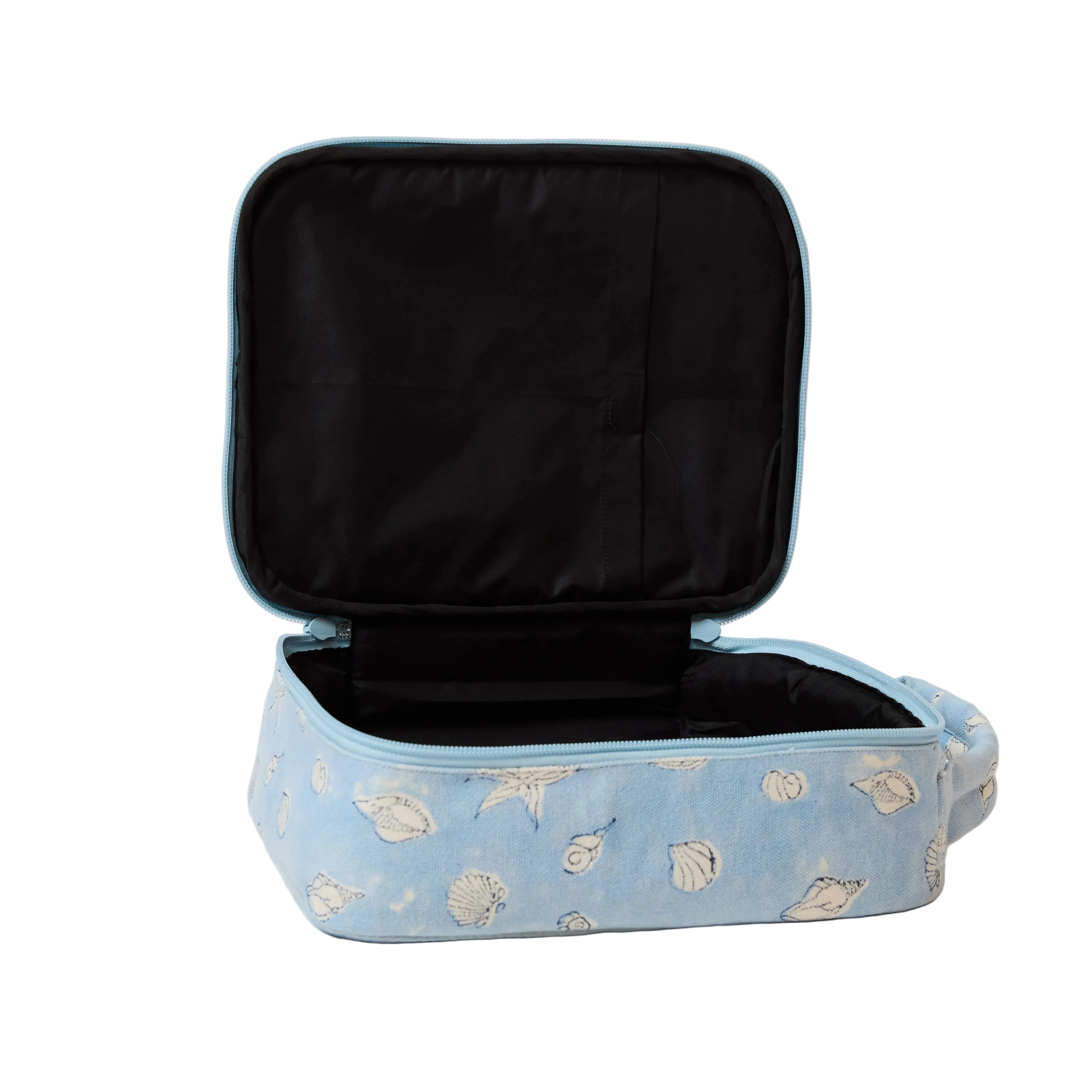 open lunch bag showing black wipeable insulated lining