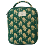 green lunch bag with cheetah pattern and carry handle