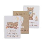 milestone cards by lively living to track babies age and milestones. great for photos and theme is cuddly bear. card pictured reads today i rolled over, i slept through the night and today i'm 2 months old