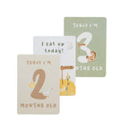 milestone cards by lively living to track babies age and milestones. great for photos and theme is tractor ride. card pictured reads today i'm 2 months old, today i'm 3 months old, i sat up today