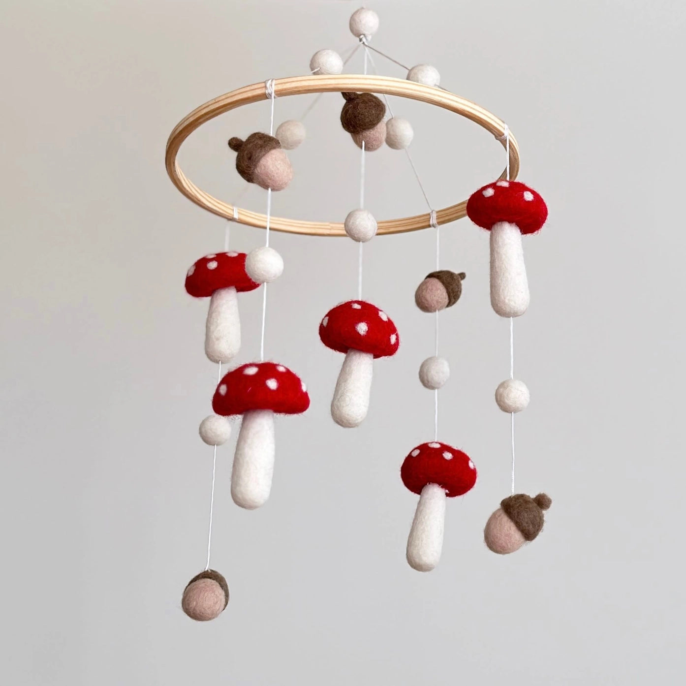 Ganapati Mushrooms and Acorns Felt Baby Mobile for woodland nursery décor