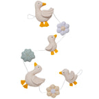 nursery bunting to hang in room and display cute art decor. theme is goosey goosey with flowers and geese