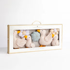 packing of nursery bunting to hang in room and display cute art decor. theme is goosey goosey with flowers and geese