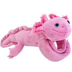 Pink axolotl plush toy with wrap around snap band body
