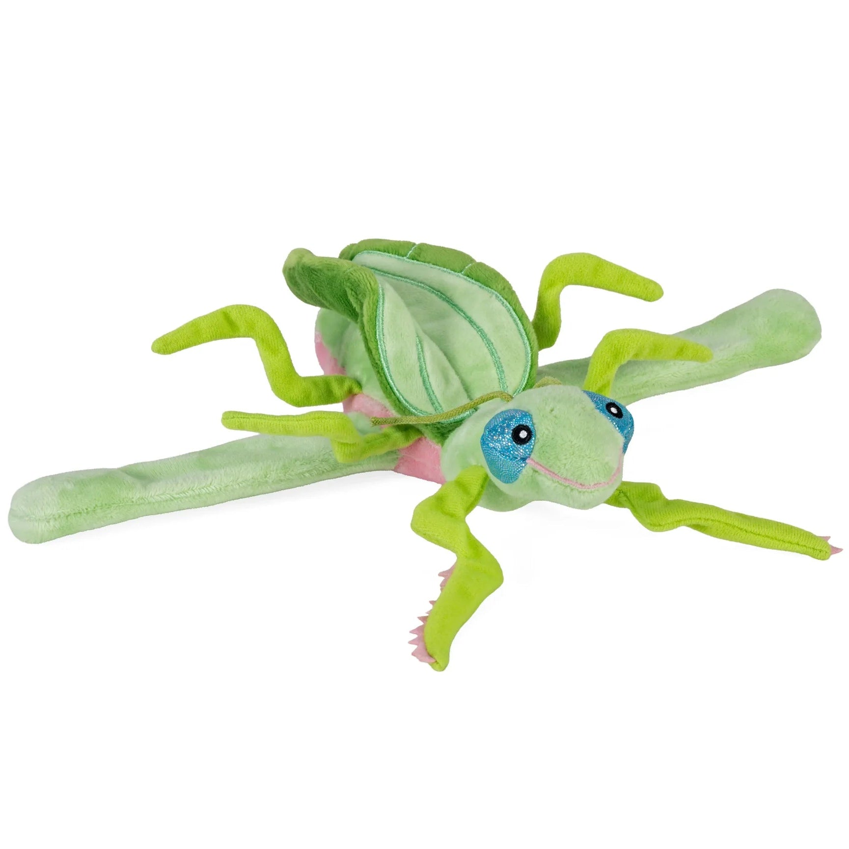 Wild Republic praying mantis plush snap band wrapped around wrist
