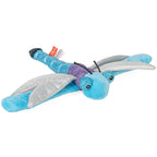 Blue dragonfly plush with wrap around snap band wings
