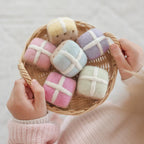 Pastel felt hot cross buns play food set handmade from wool for pretend baking and café play