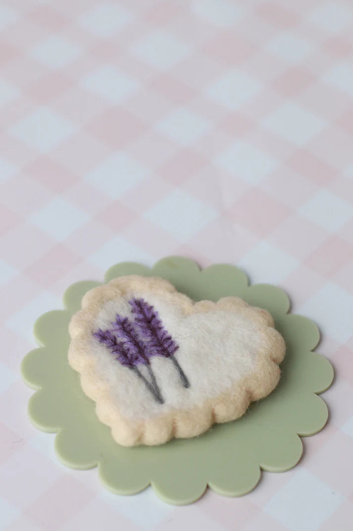 photoshoot image felt lavender cookie toy handmade wool pretend play food Juni Moon