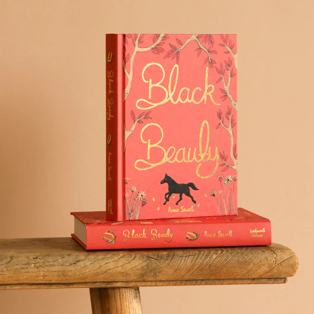 photoshoot of Black Beauty collector’s edition hardback book with illustrated cover and gold foil lettering by Anna Sewell