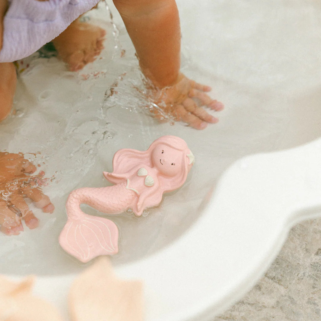 Peach mermaid teething toy for babies by Winnie Parkes