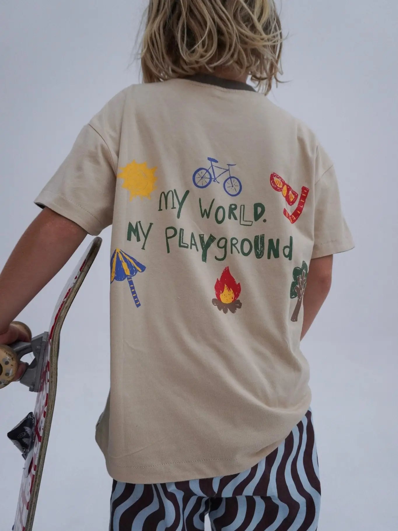 My World reversible cotton t-shirt designed for outdoor play
