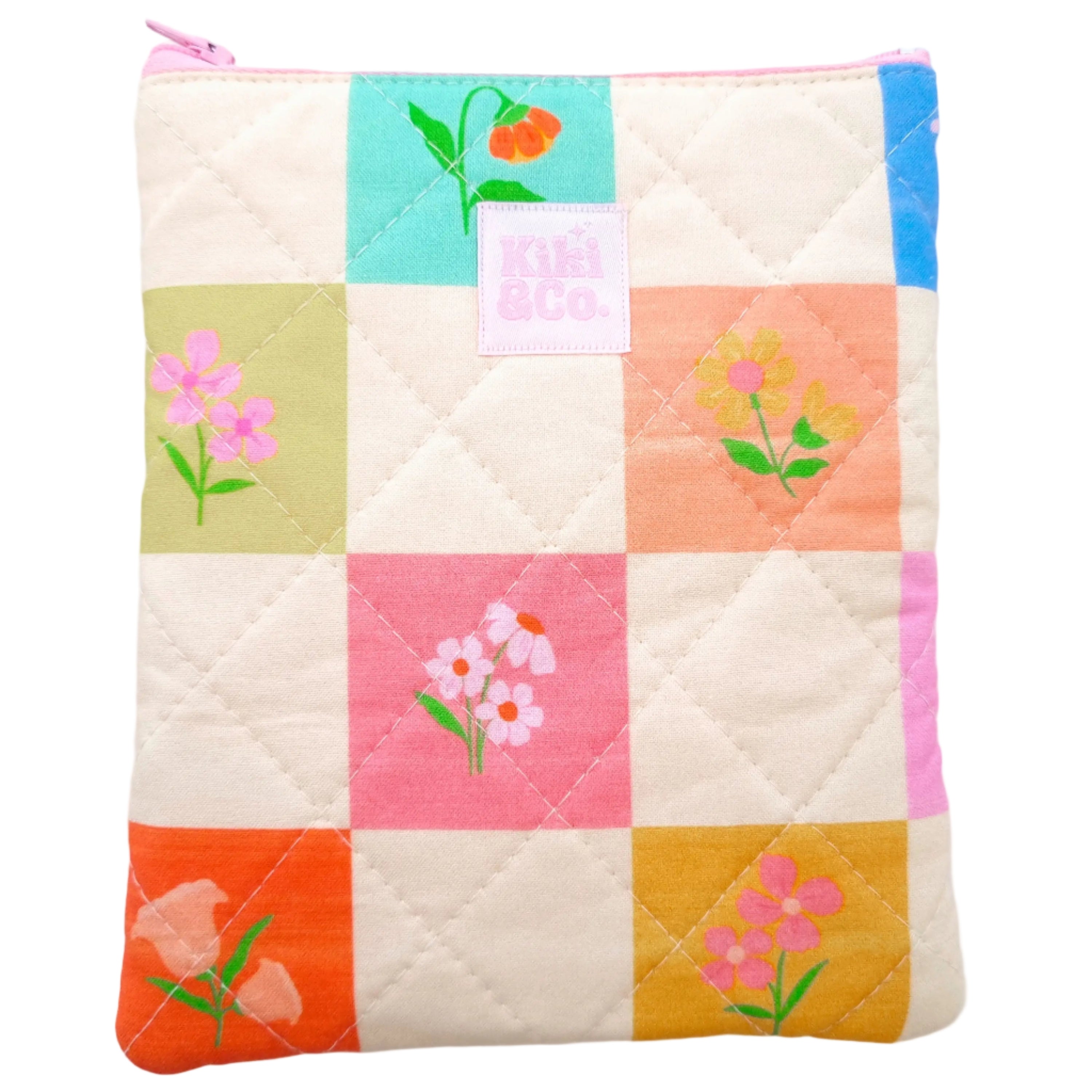 Quilted eReader Sleeve | Checkerboard Flowers