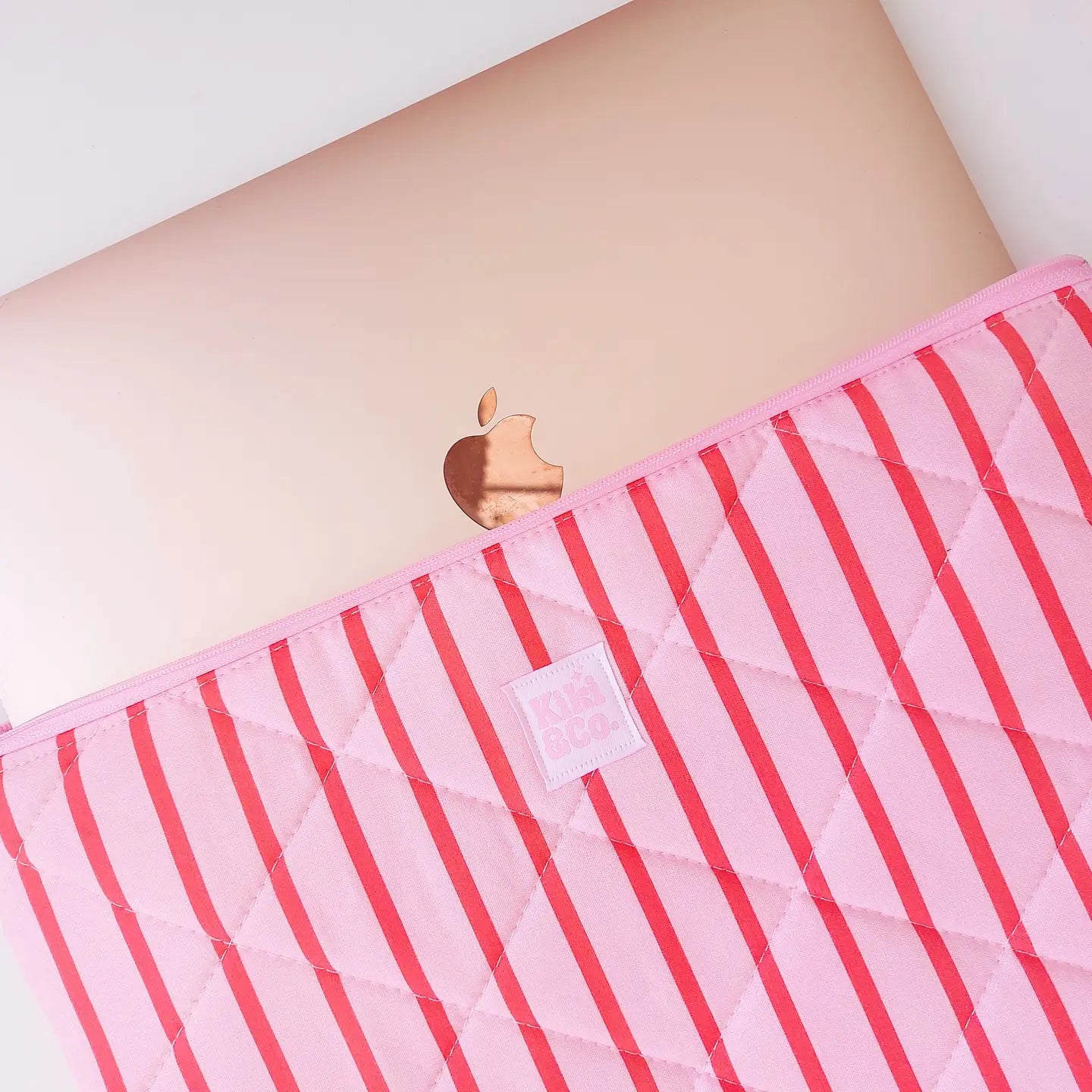 Quilted Laptop Sleeve | Pink/Red Stripes