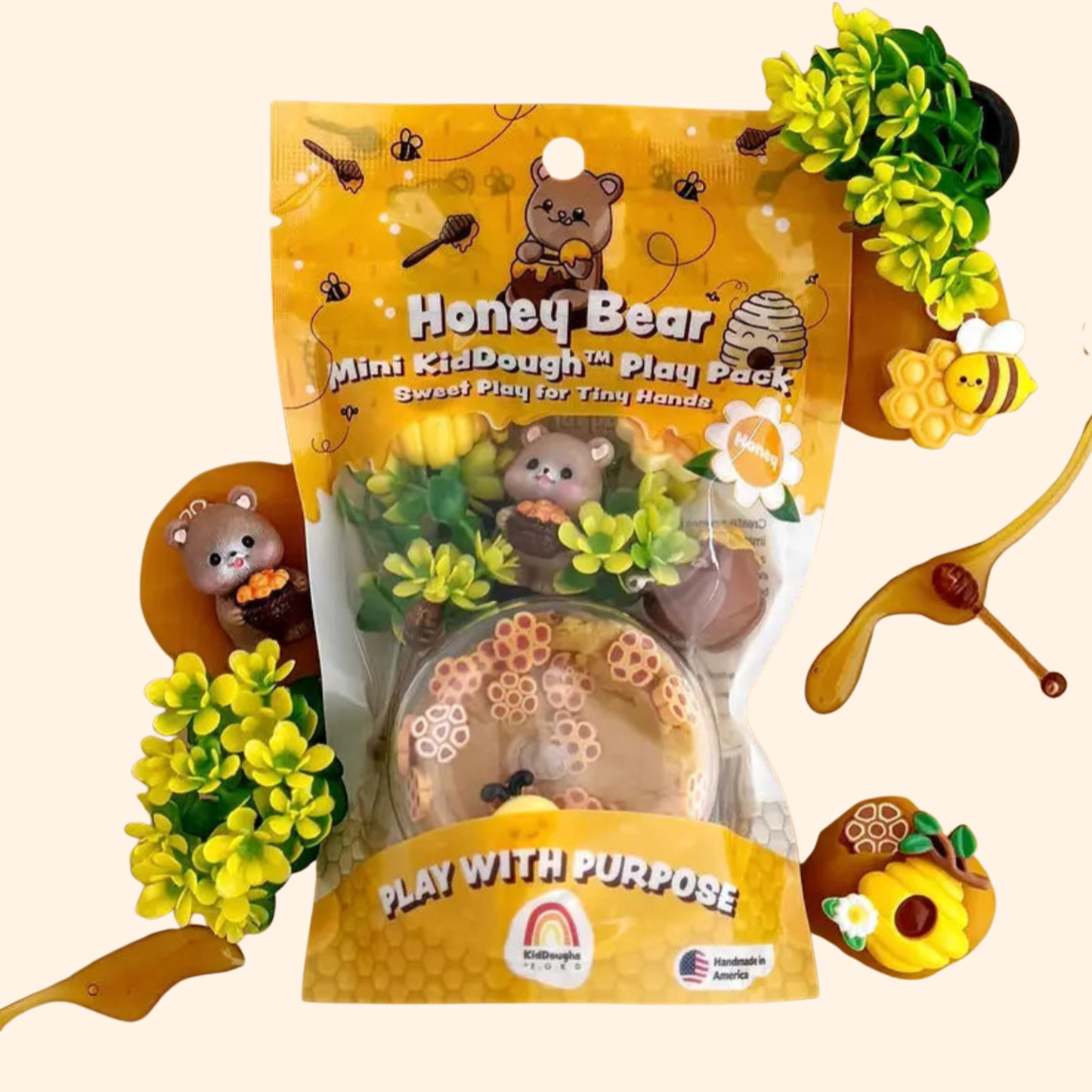 Honey Bear Mini Travel Playdough Kit - Earth Grown KidDoughs