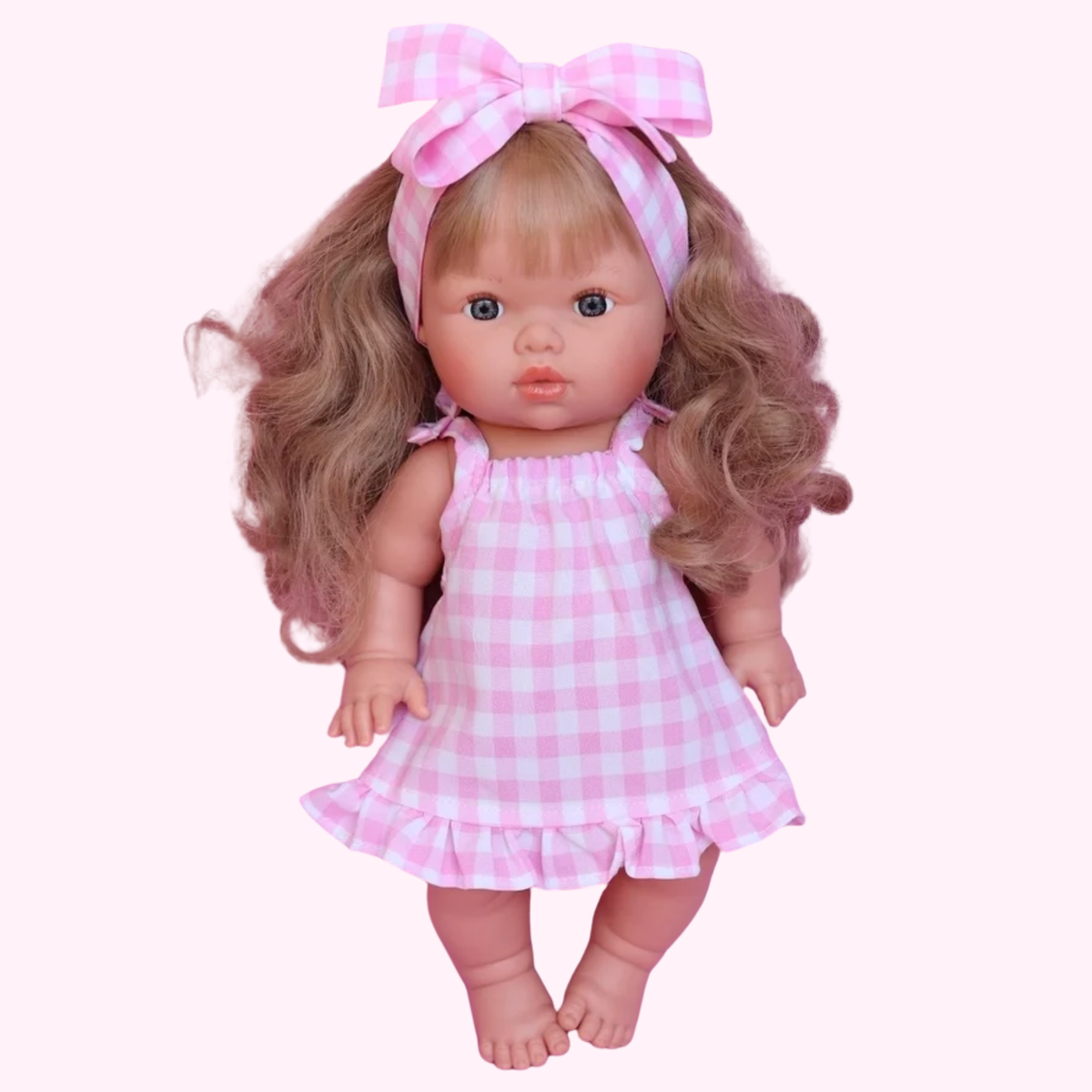 Pink Gingham Dolls Dress & Bow Set - SALLI Collective