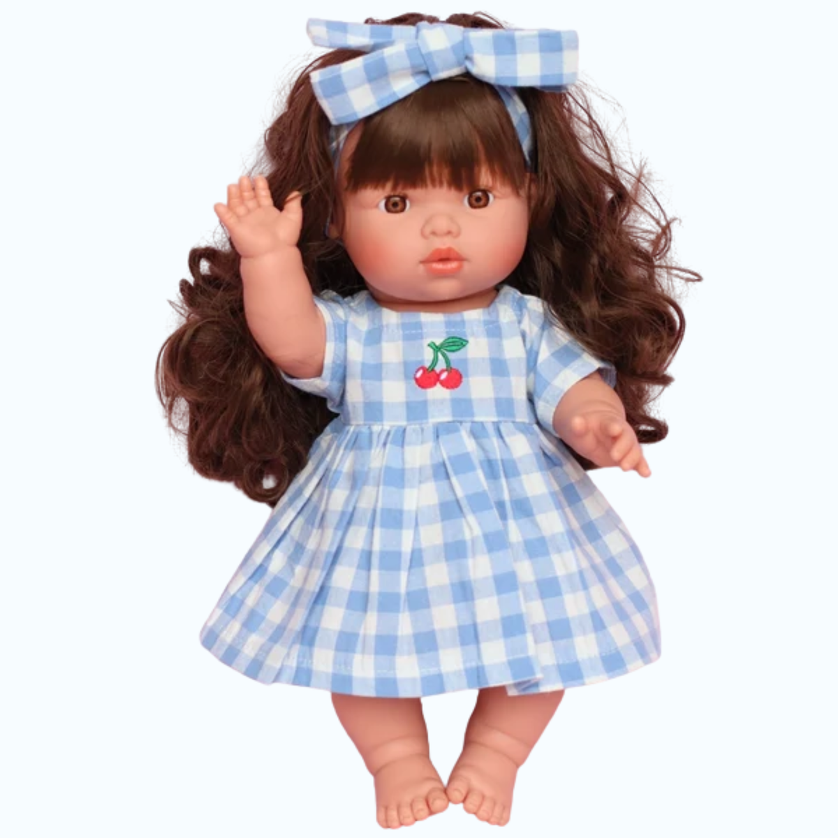 Blue Cherry Gingham Doll Dress & Bow Set - SALLI Collective