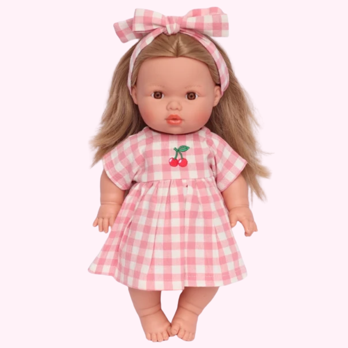 Blush Cherry Gingham Doll Dress & Bow Set - SALLI Collective