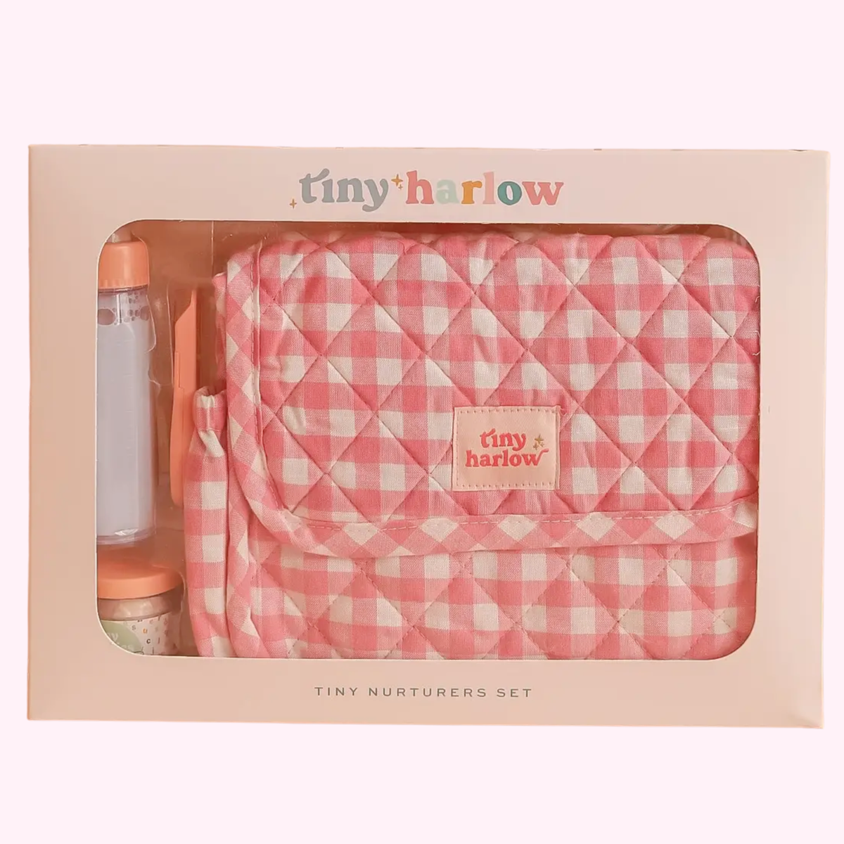Pink Gingham Tiny Nurturer Doll Nappy Bag Set - Tiny Harlow