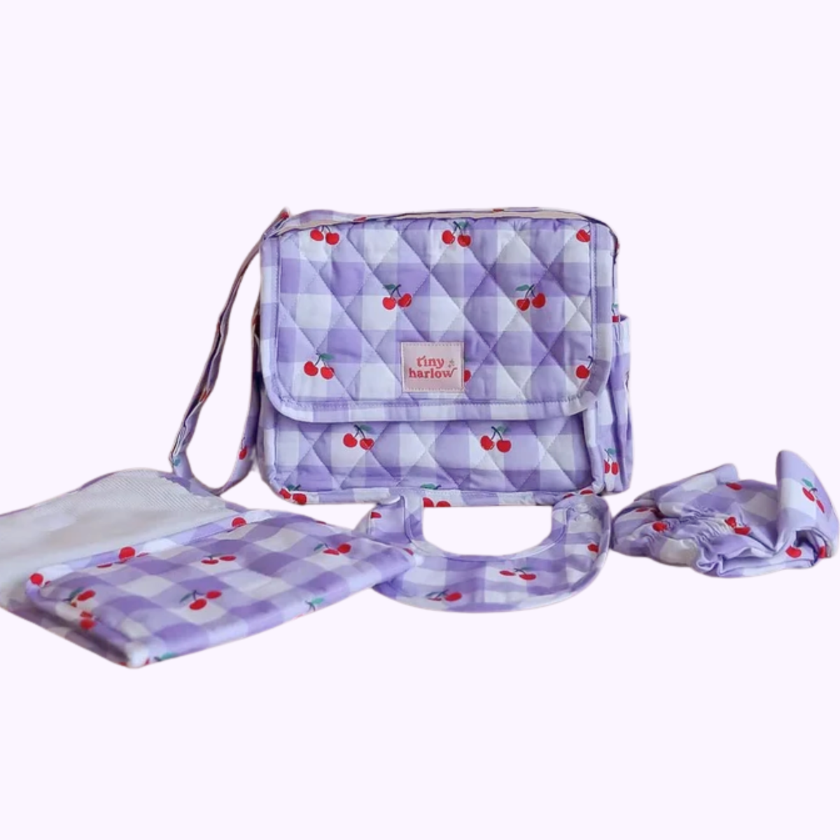 Lilac Cherry Tiny Nurturer Doll Nappy Bag Set - Tiny Harlow