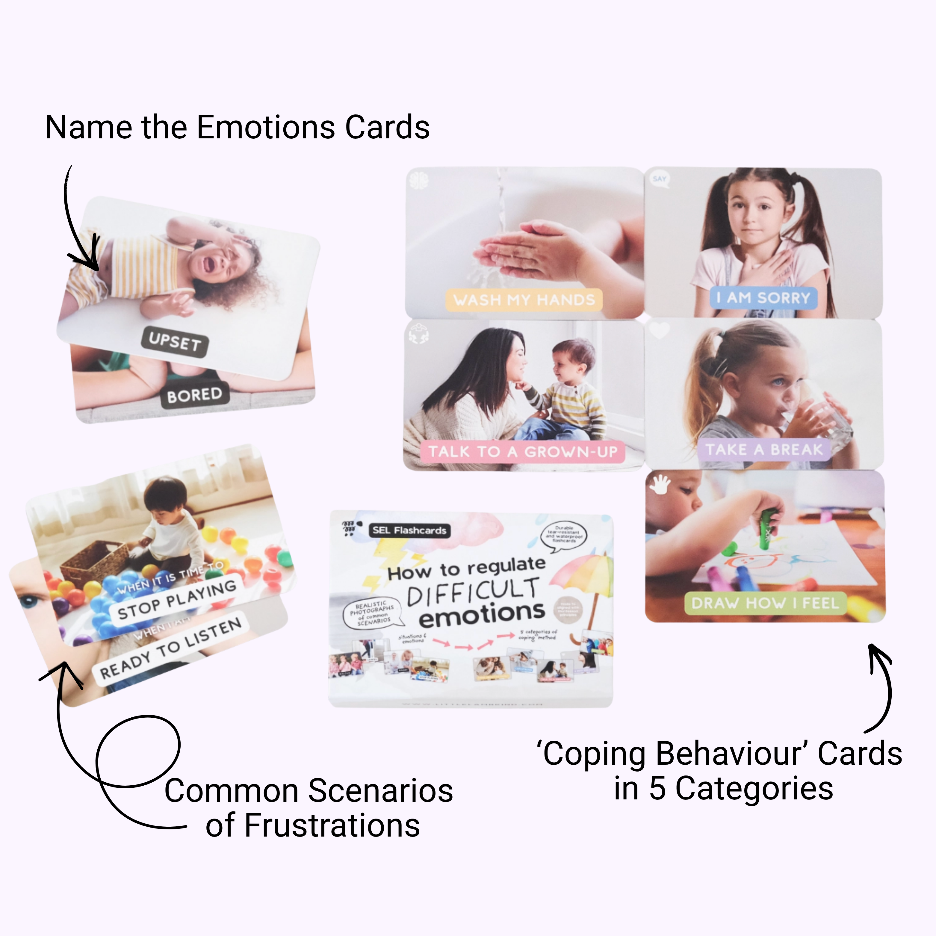 How to Regulate Difficult Emotions Flash Cards - Little Lamb Kind