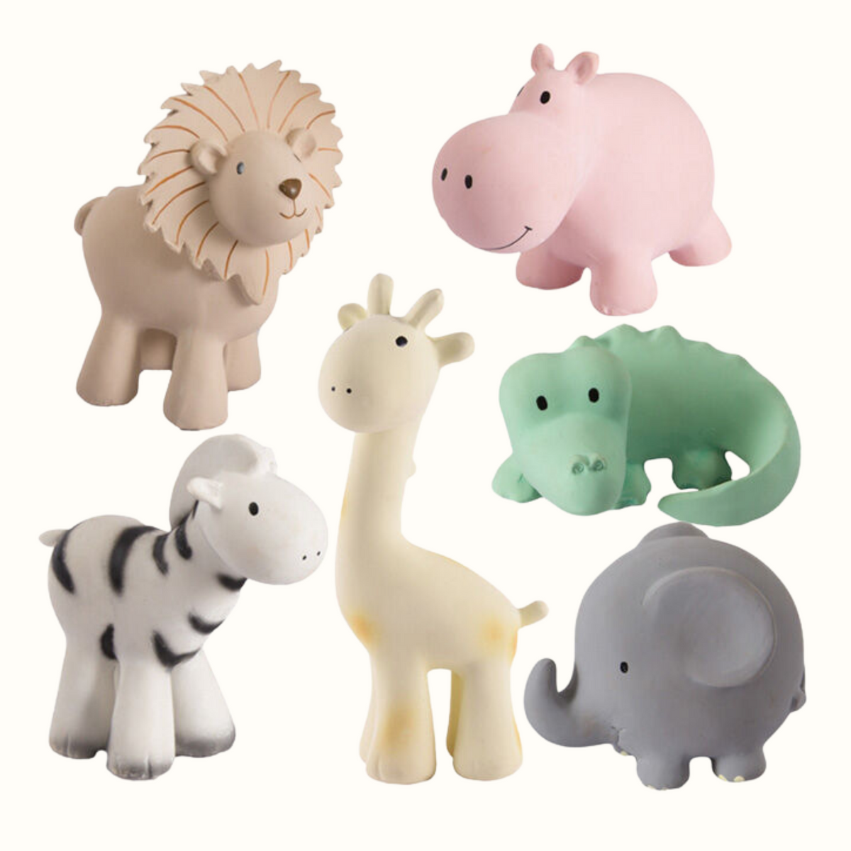Zoo (Set of 6) Rubber Rattle & Teether/Bath Toys - Tikiri