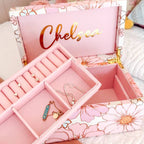 personalised jewellery box with gold vinyl name inside lid