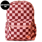 Fox & Fallow backpack for kids, perfect for school, daycare and everyday use. Spacious, practical and designed for little adventures. Personalisation of embroidery with name also available on bags in 2 placements. This print is cherry check
